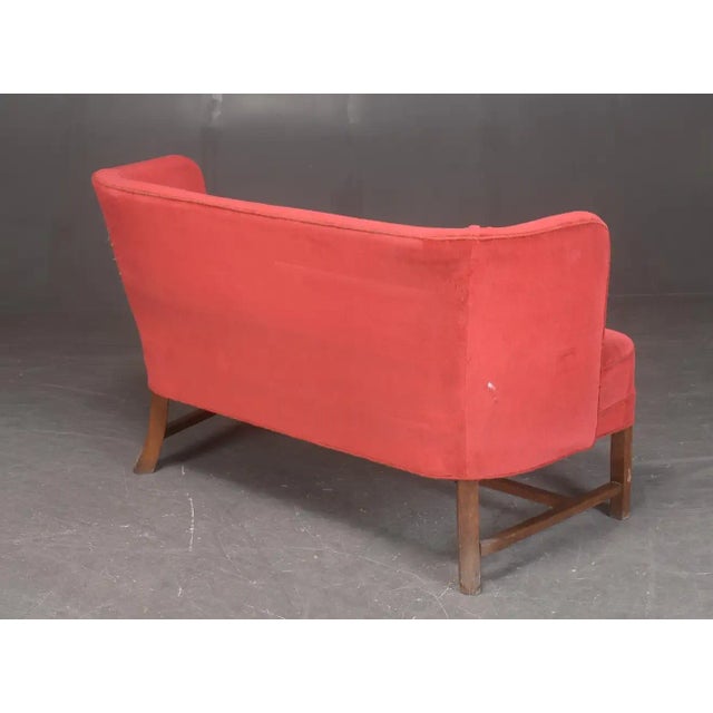Kaare Klint Danish Classic 1930s "Banana-Style" Settee or Bench in Red Velvet For Sale - Image 4 of 9