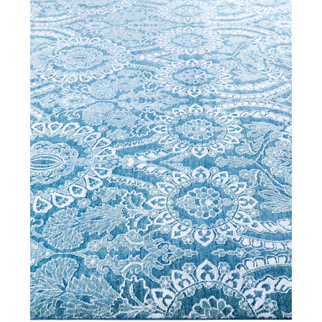 Solo Rugs Ikat, One-of-a-Kind Hand-Knotted Area Rug - Green, 9' 0" x 12' 2" For Sale - Image 4 of 8