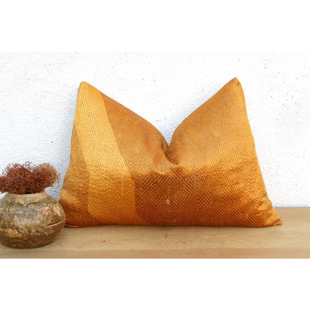 Indian Jalandhar Gilded, Heirloom Bagh Phulkari Pillow For Sale - Image 3 of 5