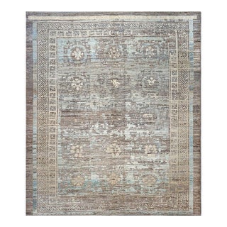 21st Century Turkish Oushak Wool 12x14 Charcoal & Light Blue Handmade Area Rug #1144086 For Sale