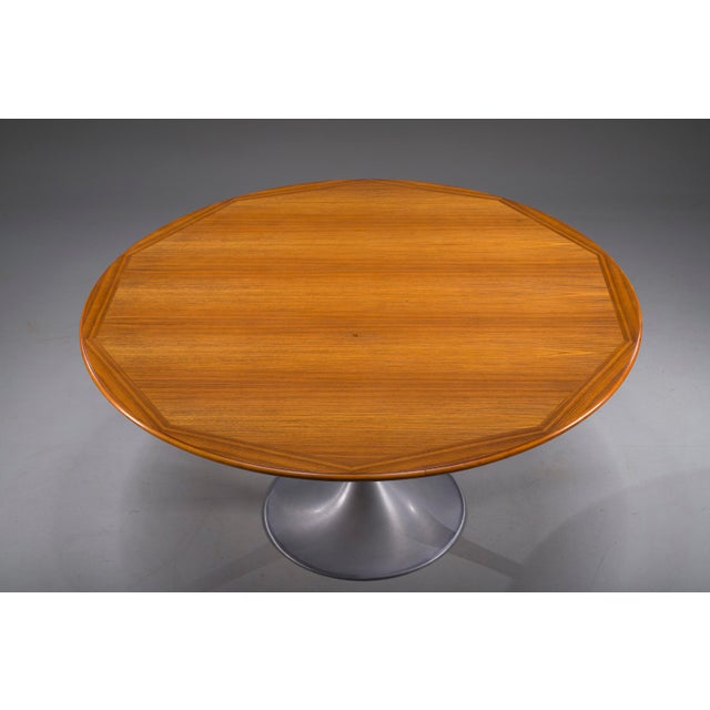 Brown Round Walnut Dining Table with Tulip Pedestal Base, 1960s For Sale - Image 8 of 13
