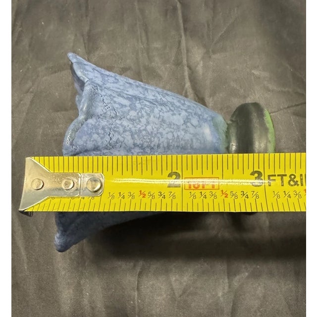 Weller Fan Vase Blue Speckled Top Green Base Signed Thick Mold Ridged Exterior For Sale - Image 10 of 12