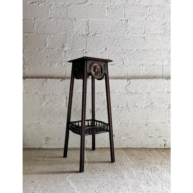 Antique Plant Stand with Carved Portraits in Oak, 1890s For Sale - Image 14 of 14