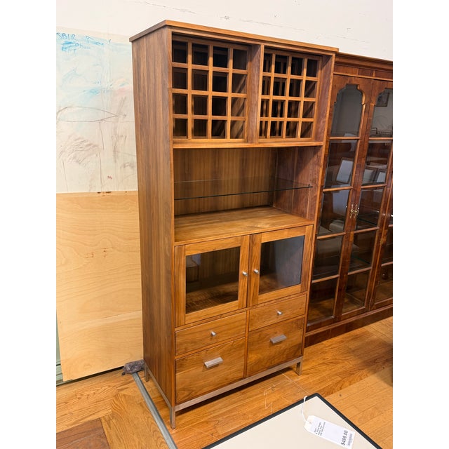 Arts & Crafts Shell Lake Woodcrafters for Room & Board Linear Walnut Wood Kitchen Hutch For Sale - Image 3 of 12