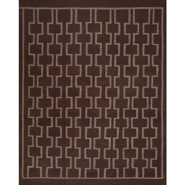 Brown 2010s Modern Handwoven Wool Flatweave Rug For Sale - Image 8 of 8