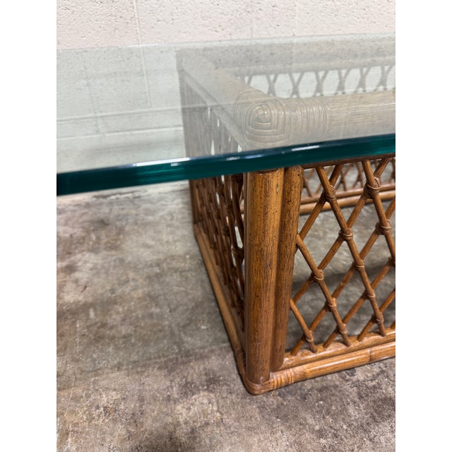 Vintage Boho Wicker Bamboo Glass Top Coffee Table For Sale In Richmond - Image 6 of 8