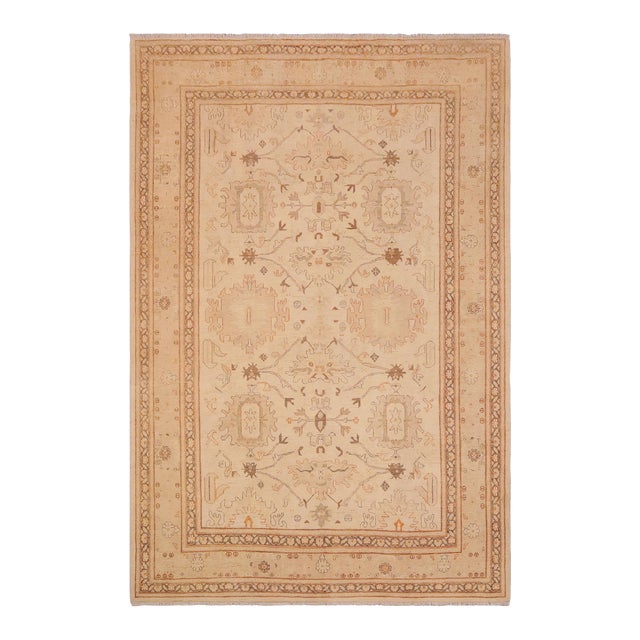 Oriental Ziegler Beige Tan Hand-Knotted Wool Rug - 9'0'' X 12'0'' For Sale
