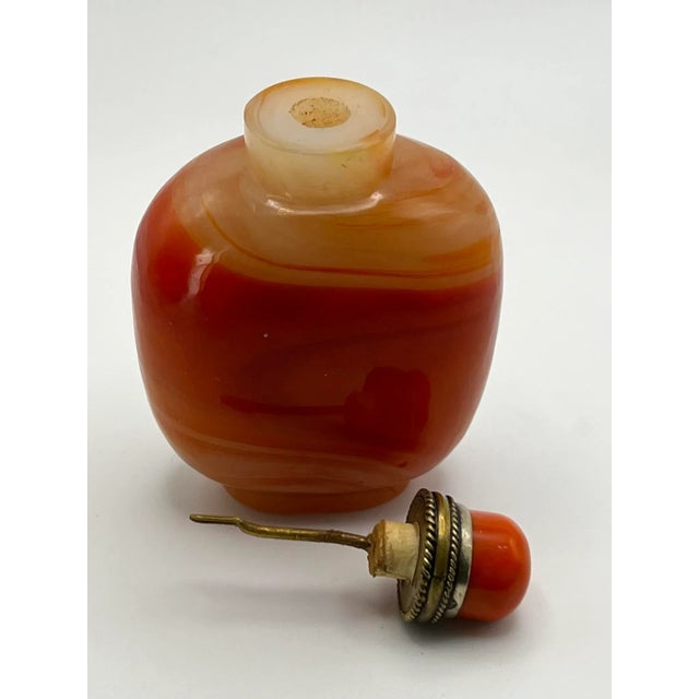 Early 20th Century Orange Glass Snuff Bottle Imitating Banded Agate Made for the Mongolian Market For Sale - Image 10 of 11