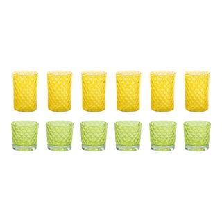 Mandala and Mindala Drinking Glasses, Size and Color Duo in Citrus - Set of 12 For Sale