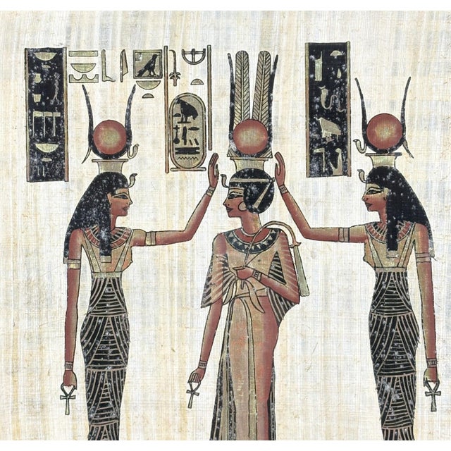 African Late 20th Century Exquisite Hand-Painted Papyrus by S. Gharib: The Coronation of Queen Nefertari For Sale - Image 3 of 8
