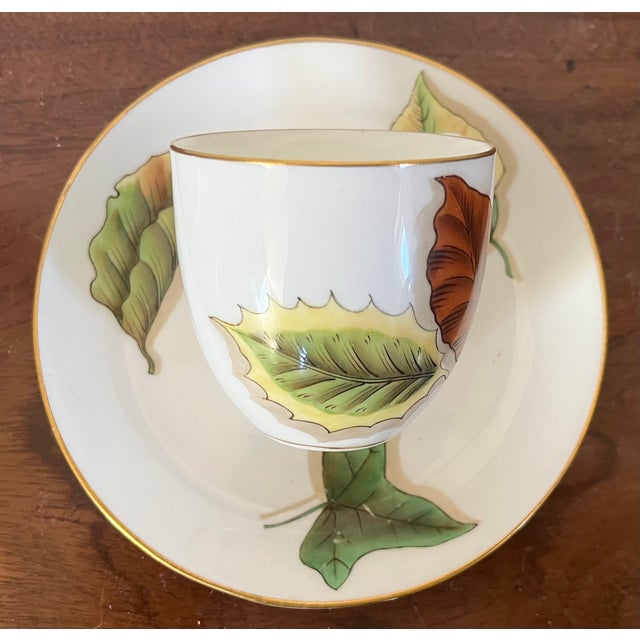 Green Antique 19th Century Wedgwood China Porcelain Hand Painted Tea Cup & Saucer in the Shadow Leaf Pattern For Sale - Image 8 of 18