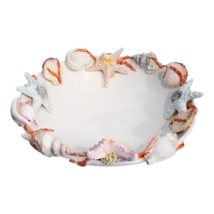 1990s Borbone Capodimonte Italian Massive Ceramic Fitz Floyd Style Clamshell Seashell Coastal Large Decorative Bowl