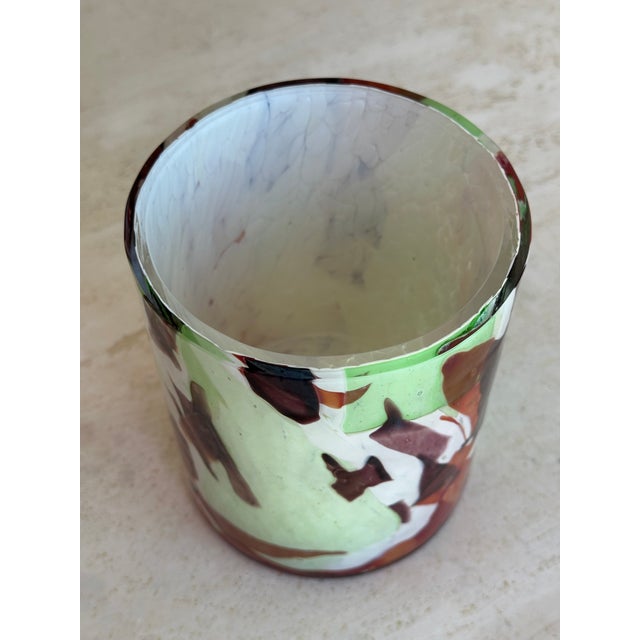 Murano Stories of Italy Murano Nougat Green, Red and Orange Glass Vase For Sale - Image 4 of 8