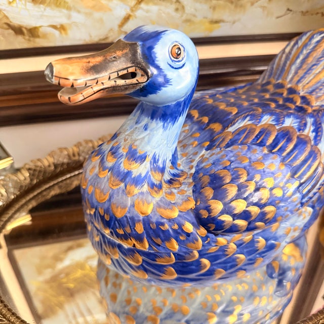 Meiselman Imports Vintage Italian Blue & Gold Duck Tureen by Meiselman Imports For Sale - Image 4 of 8