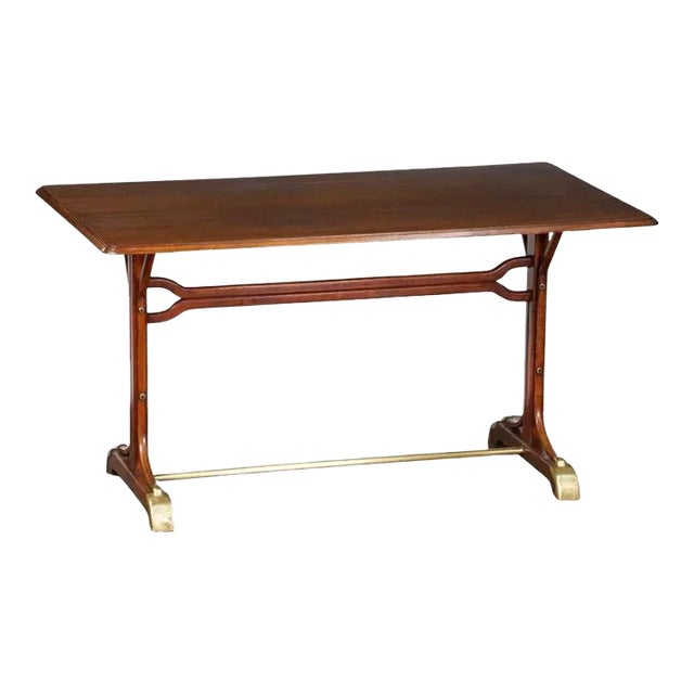 Large French Rectangular Bistro or Pub Table With Brass Accents For Sale