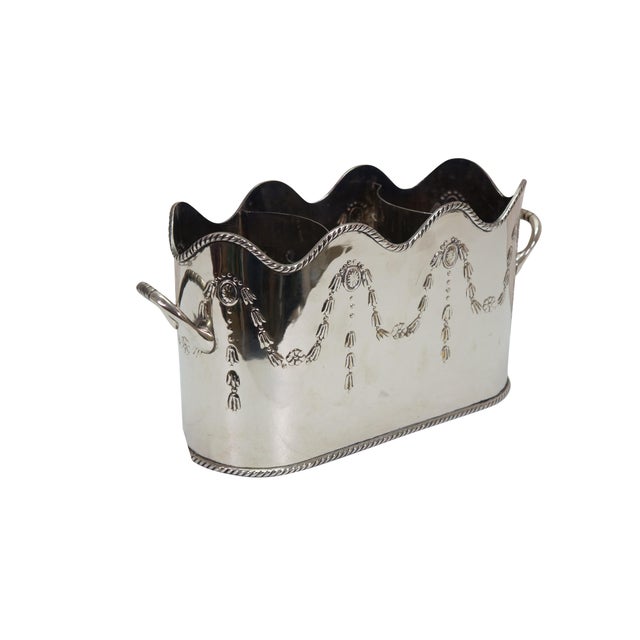Antique French wine / champagne / bar caddy, cooler, ice bucket, or stand. Made of silver plated metal and features an...