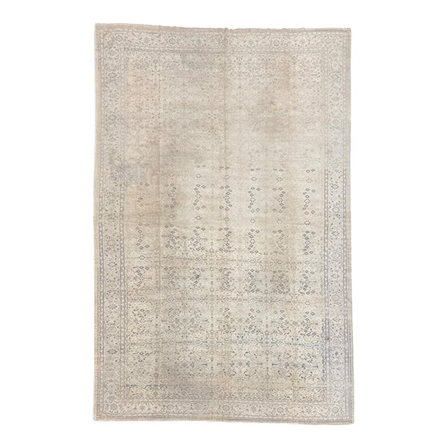 Antique Sivas Rug From Turkey 8x12| Ivory & Faded Blue-Gray Floral Design For Sale