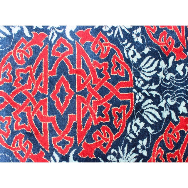 Red & Blue European Design Rug With Geometric Medallions and Vining Blossoms For Sale In Atlanta - Image 6 of 13