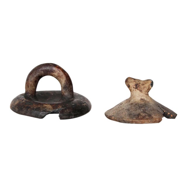 Ancient African Ceramic Pottery Tops - a Pair For Sale