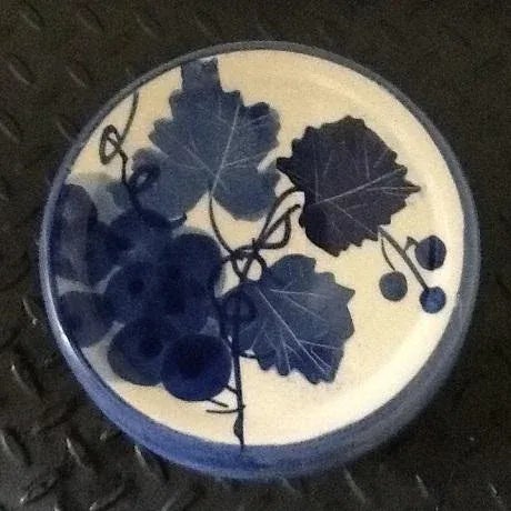 3-Piece Blue & White Grape Motif Porcelain Bowl/Lidded Jar Set For Sale - Image 6 of 8