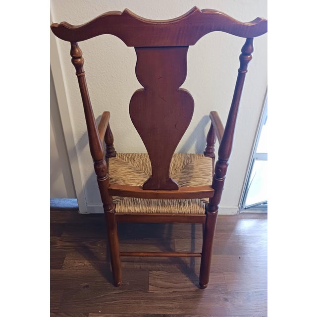 Early 20th Century Vintage Fiddle Back Rush Seat Armchair For Sale - Image 4 of 7