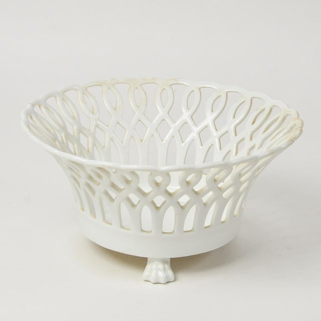 Antique French Porcelain Basket Fruit Bowl With Lion Paw Feet Lattice For Sale - Image 9 of 11