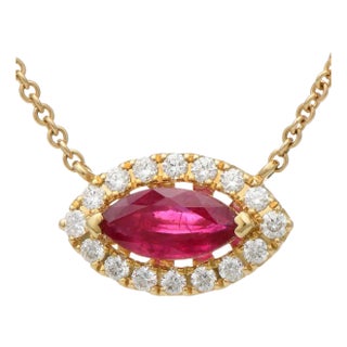 14KY Ruby(1.03) & Diamond(0.29) East West Necklace For Sale