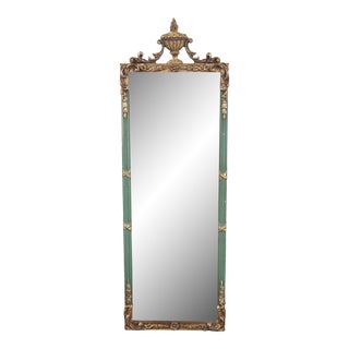 Vintage Late 20th Century French Neoclassical Gold & Green Beveled Dressing Mirror For Sale