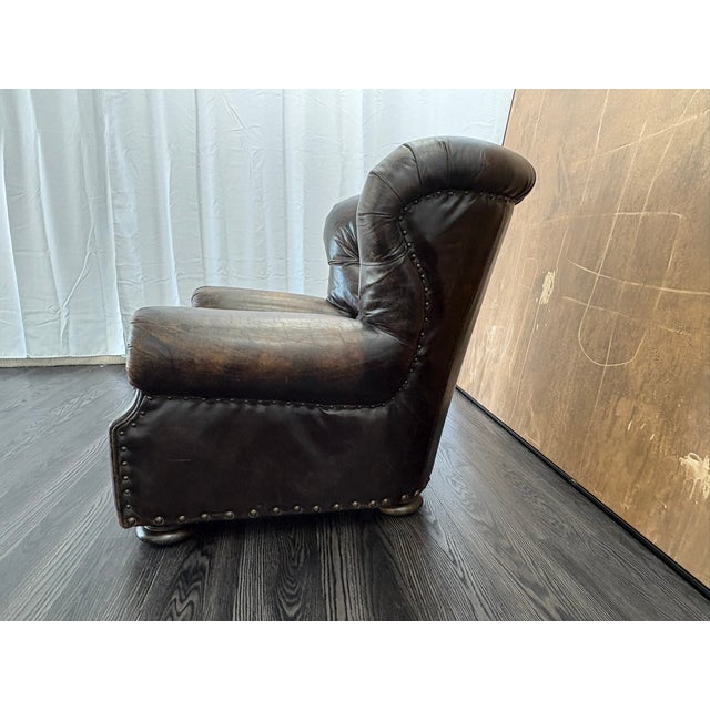 Rh Churchill Leather Chair With Nailheads Vintage Ebony Leather | Down-Feather Fill | Classic Depth For Sale - Image 11 of 18