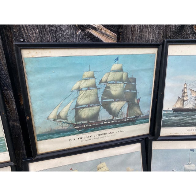 Nautical 1940s Vintage Nautical Currier and Ives Ship Art Vintage Nautical Art - Set of 6 For Sale - Image 3 of 10