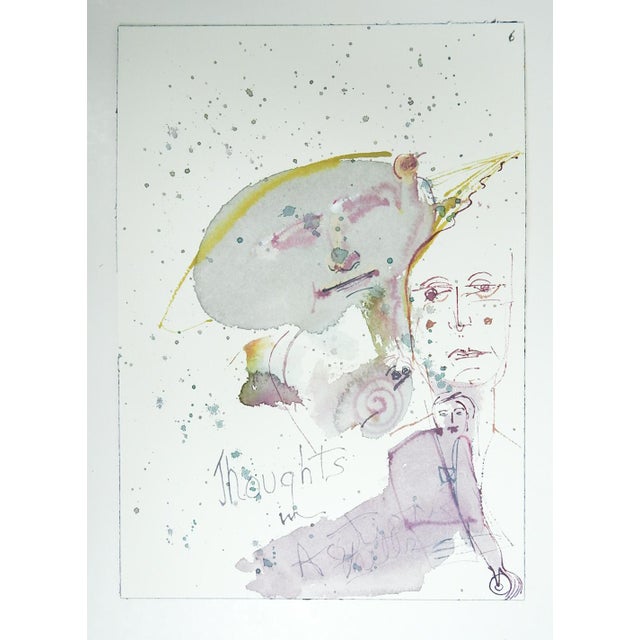 Late 20th century mixed media on paper surrealist figural drawing by Eva Bouzard-Hui (1936-2023) New Jersey. Titled...
