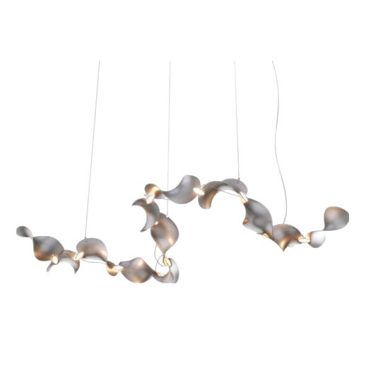 Dune 12 Curve Chandelier in Aluminum with Silver Anodized Finish by Moss Objects For Sale