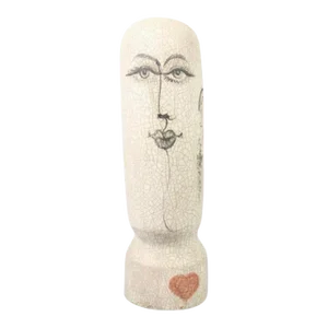 Contemporary Surrealist Modern Crackle Glaze Ceramic Face Sculpture, Signed