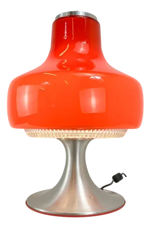 Glass Shade and Aluminum Table Lamp, 1970s