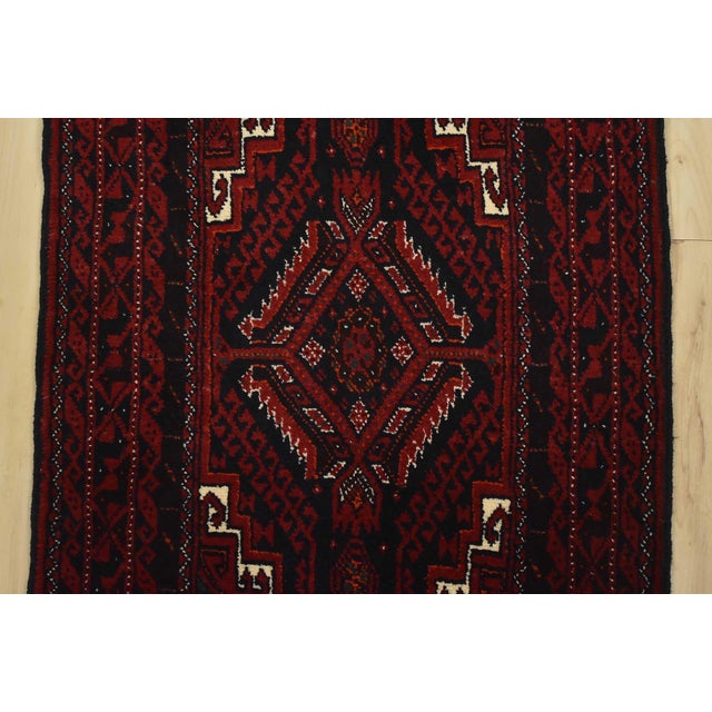 Textile Baloch Runner 1’10” X 9’5” Blue Wool Vintage Tribal Hand-Knotted Rug For Sale - Image 7 of 12