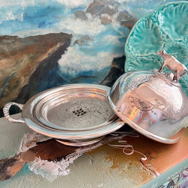 Late 19th Century Antique Victorian Quadruple Silverplate Butter Cooler With Cow Finial For Sale - Image 5 of 10