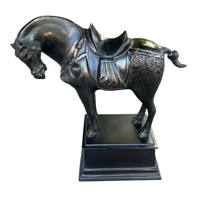 Vintage Tang Dynasty Style Ebonized Bronze War House Statue For Sale