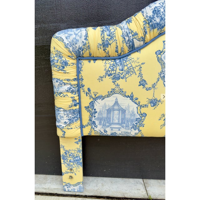 Toile De Joie Upholstered French Cottage Bed Headboard Full/Queen For Sale In Columbus - Image 6 of 6