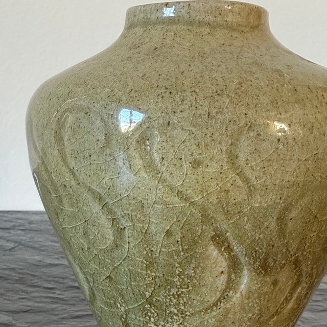 Late 20th Century Vintage Hand Thrown and Crudely Decorated Celadon Vase For Sale - Image 5 of 7