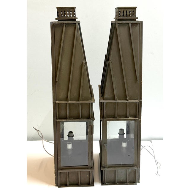 Pair Architectural Georgian Gothic Bronze Exterior/Interior Wall Sconces For Sale - Image 9 of 18