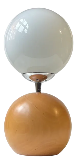 Scandinavian Dual Sphere Table Lamp in Beech Wood & Opaline Glass, 1980s