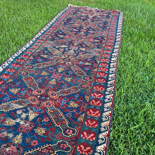 Antique Rose Pattern Handmade Runner Rug For Sale - Image 9 of 9