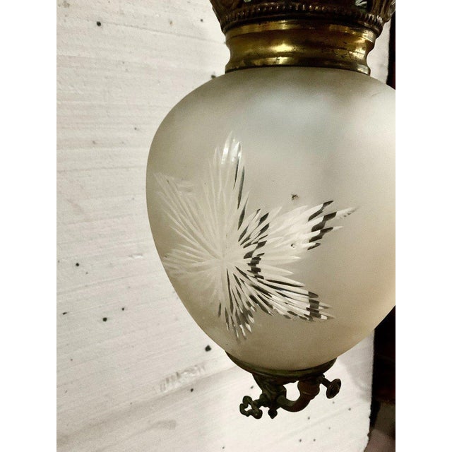 Cut-glass entrance hall lantern Bronze mount. The ogive is made of cut glass. Antique gas lantern that has been...