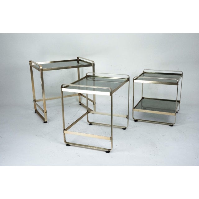 Nesting Side Tables in Gilded Aluminum and Glass, Italy, 1970s, Set of 3 For Sale - Image 12 of 13