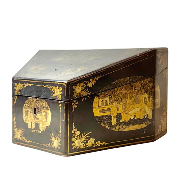 Black Early 19th Century Chinese Export Lacquered Storage or Letter Box For Sale - Image 8 of 11