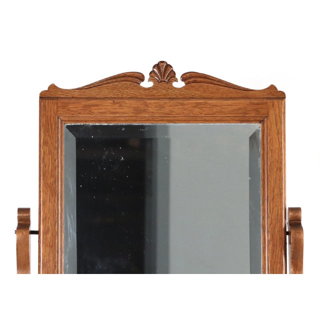 Antique Oak Shaving Stand With Beveled Mirror For Sale - Image 4 of 9