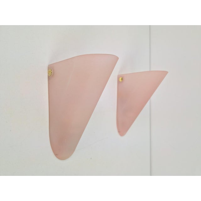 Metal Vintage Triangular Conical Wall Sconces in Pink Frosted Glass from Lumal-It, 1990s, Set of 2 For Sale - Image 7 of 9