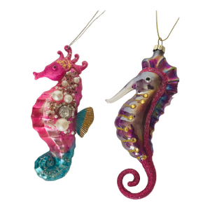 1970s Old World Christmas Ornaments 2 Sea Horses Handblown Glass