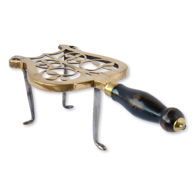 Wood Antique English Brass Trivet For Sale - Image 7 of 8