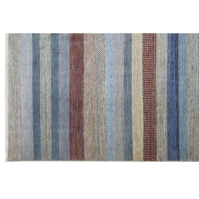 Textile Striped Designed Modern Savannah Handmade Wool Rug in Gray For Sale - Image 7 of 12